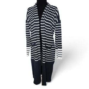 CAbi Boathouse Fuster Cardigan Sweater Navy White Open Front 6243